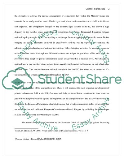 He ability of private individuals to seek damages for breaches in the EU competition law