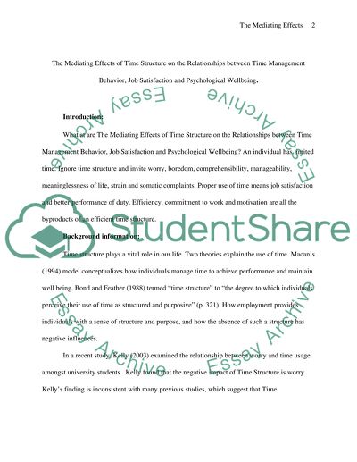 Time Management, Job Satisfaction and Psychological Well-Being