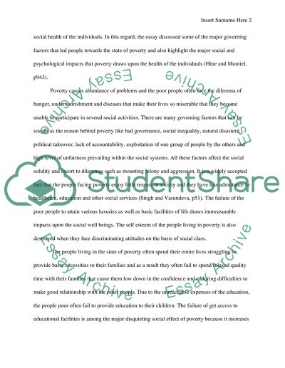 How poverty may affect the psychological and social health of the individual