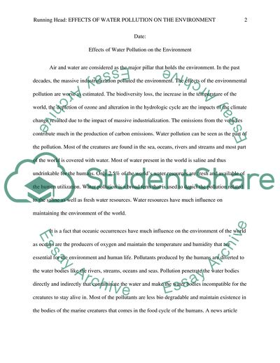 Effects of Water Pollution on the Environment