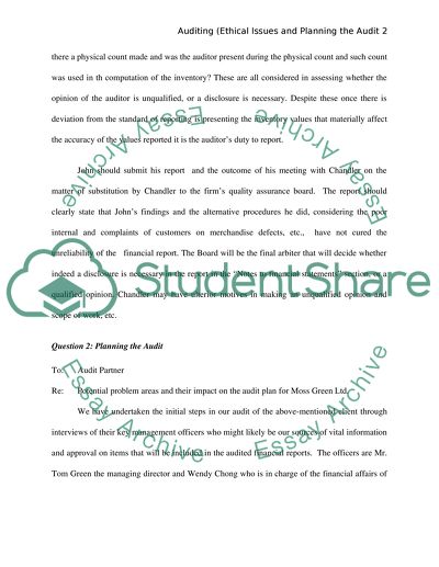 Ethical Issues and Planning the Audit