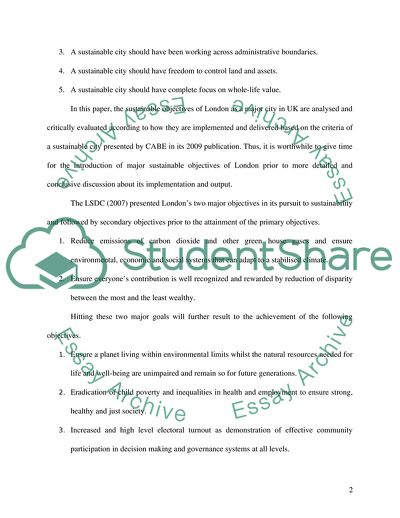 Londons Sustainable Objectives