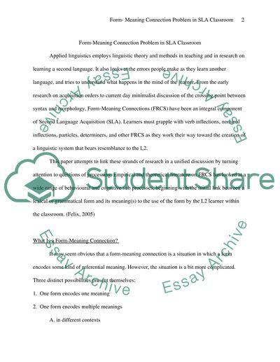 Form-Meaning Connection Problem in SLA Classroom