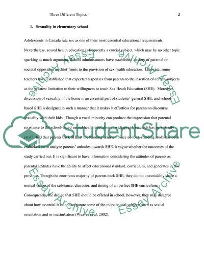 Sexuality in Elementary School of Canada