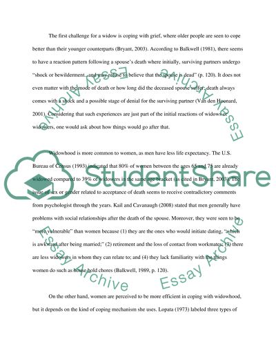 Transition to Widowhood in Old Age