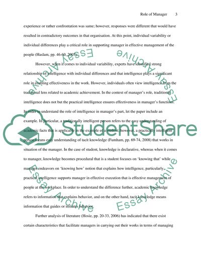 Role of Manager - Individual Differences, Personality, & Intelligence