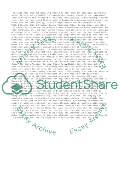 Business and Management of Nissan Motor Co. Ltd