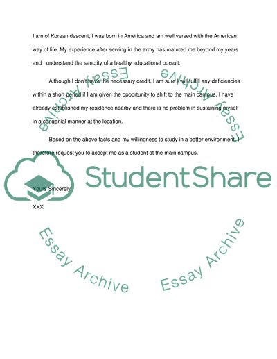 Letter to School about Changing Campus