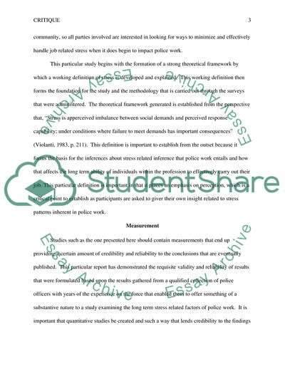 Critique of Quantitative Study about Police Work