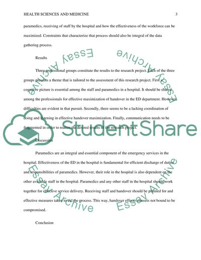 Handover Effectiveness: Emergency Departments Paramedics and Other Staff