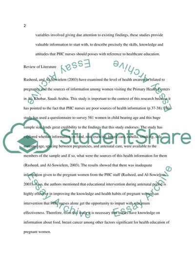 Identify knowledge & skills of PHC Nurses related health educatio