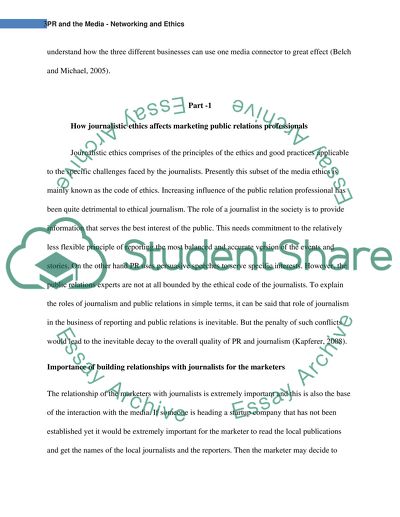 Public Relations and the Media: Networking and Ethics