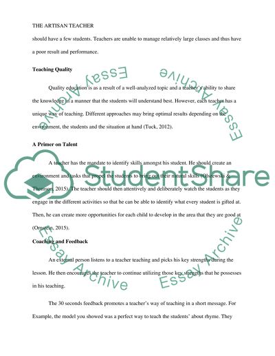 Developing the Artisan Teacher