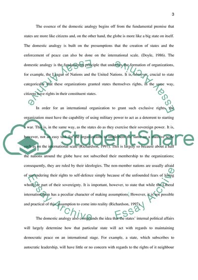 The Domestic Analogy in the Context of Liberal Reform Program