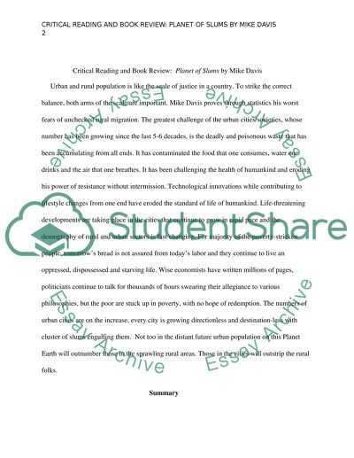 Critical Reading and Book Review: Planet of Slums by Mike Davis