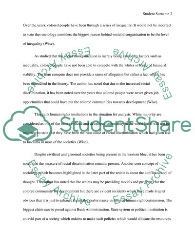 Social Disorganization: A Rooted Story of Whites against Colored