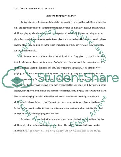 Teacher Perspectives on Play
