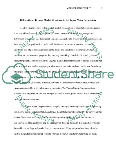 Differentiating Between Market Structures for the Toyota Motor Corporation