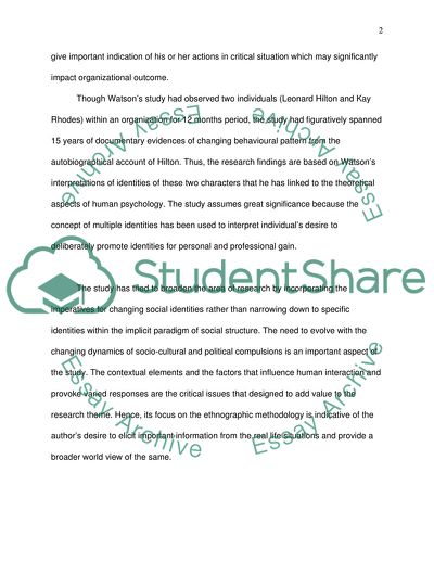 The Concept of Identity within the Working Environment