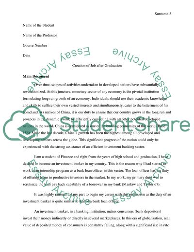 Creation of a Job of an Investment Banker after Graduation