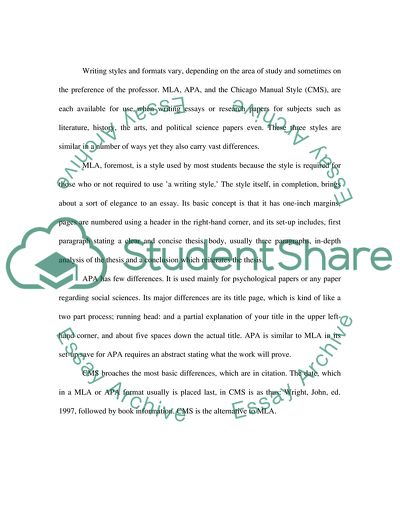 Writing Styles: MLA v. APA and CMS