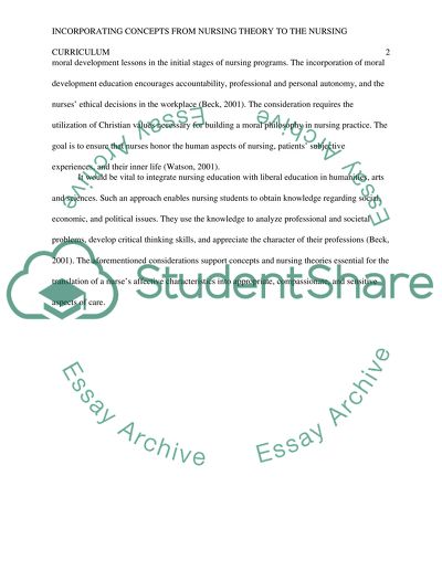 How would you incorporate the concepts from the nursing theory to the nursing curriculum