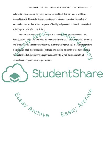 Underwriting and Research in Investment Banking