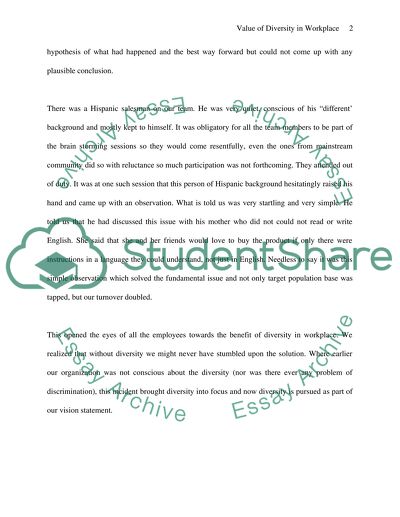 Value of Diversity in the workplace Paper