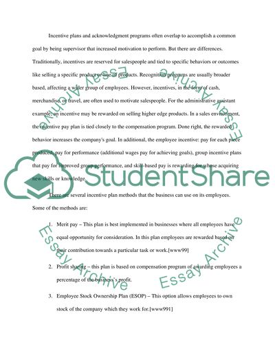 Incentive Plan (paraphrase) for my HR class