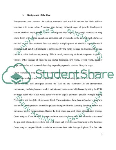 Entrepreneurial Finance of Onset Ventures