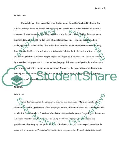 Textual analysis: How to tame a wild tounge by Gloria Anzaldua