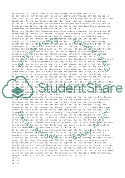 Effects of Food Pricing on Low and Middle Class Americans