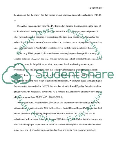 The American Civil Liberties Union (ACLU) on Equality in Women and Race in Collegiate Sports