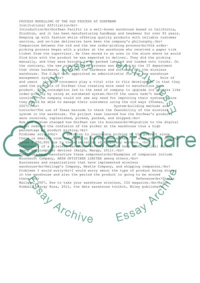 Process Modeling of the Old Process at Dorfmann