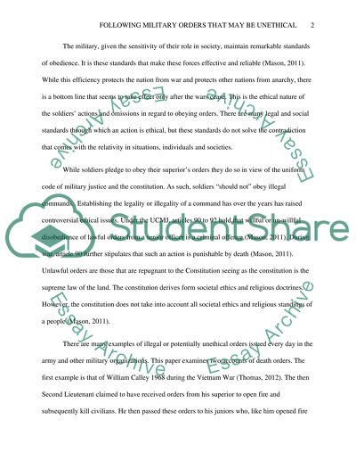 Following Military Orders that May be Unethical