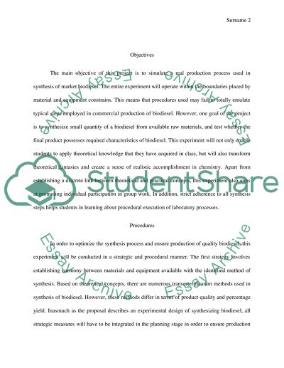 Biofuel Synthesis Project Proposals