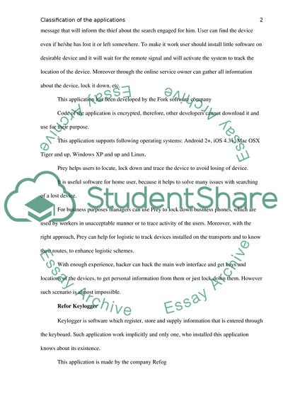 Classification of the Applications