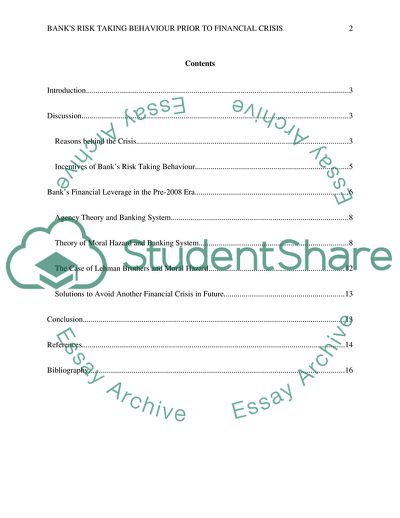 Banks Risk-Taking Behaviour Prior to Financial Crisis