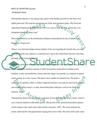 Rate of adoption-quinoa cultivation in Hermiston, Oregon