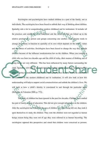 Spatiality and the Construction of Modern Childhood and Its Institutions