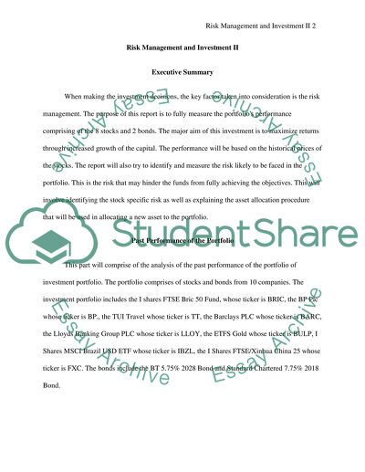 Portfolio Management, Risk Management, and Investment
