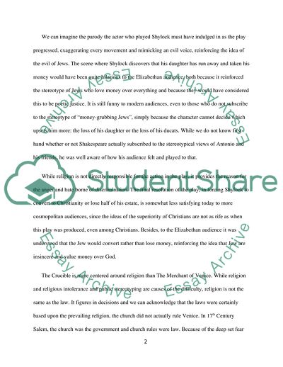 Religious Intolerance and Discrimination in Shakespeare and Miller