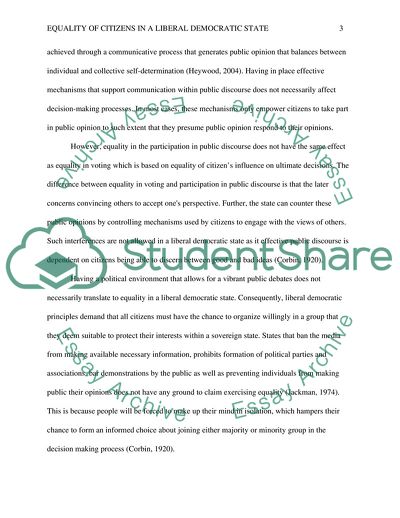 Equality of Citizens of a Liberal Democratic State