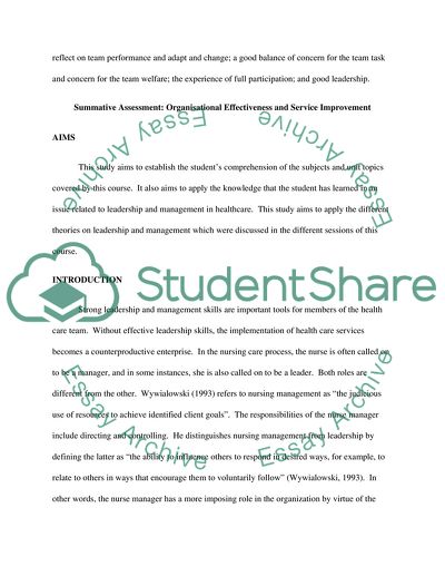 Organisational Effectiveness and Service Improvement