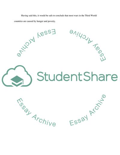 Wars Which Is Caused by Hunger and Poverty in the Third World Countries