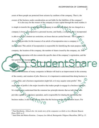 Company Law: Incorporation of Companies