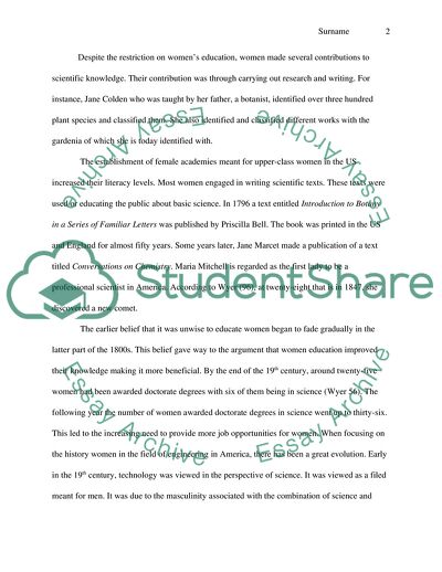 Womens Role in Mathematics, Science, and Engineering