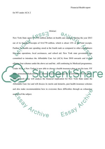 Financial Health report for NY under ACA