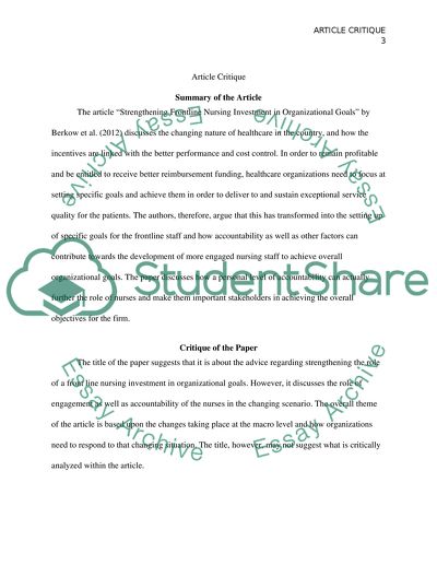 Article is Strengthening Frontline Nurse Investment in Organizational Goals