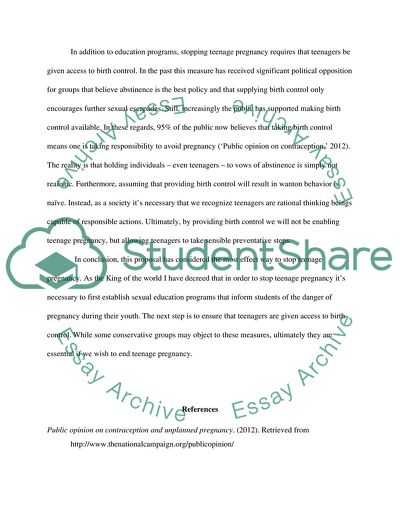 Prevention of teen pregnancy